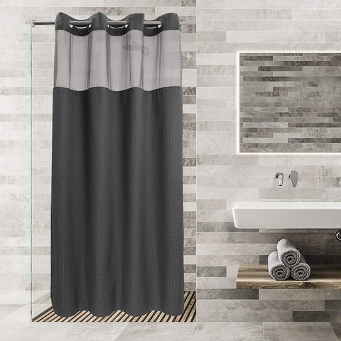 Spot Waffle Weave Shower Curtain & Liner with Window