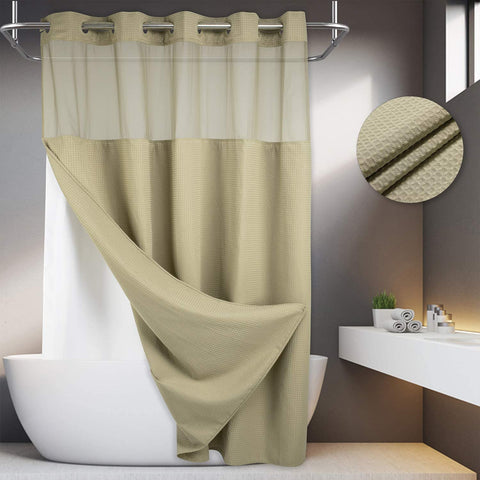 Spot Waffle Weave Shower Curtain & Liner with Window