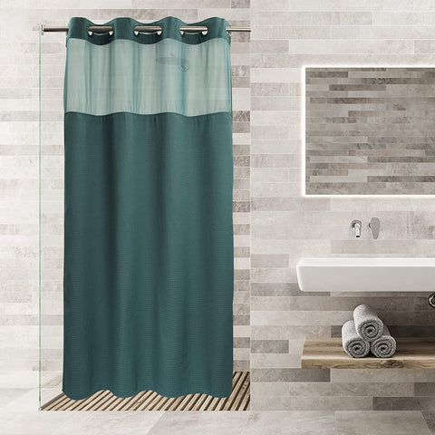 Spot Waffle Weave Shower Curtain & Liner with Window