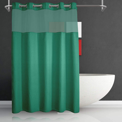 Honeycomb Waffle Weave Shower Curtain & Liner with Window