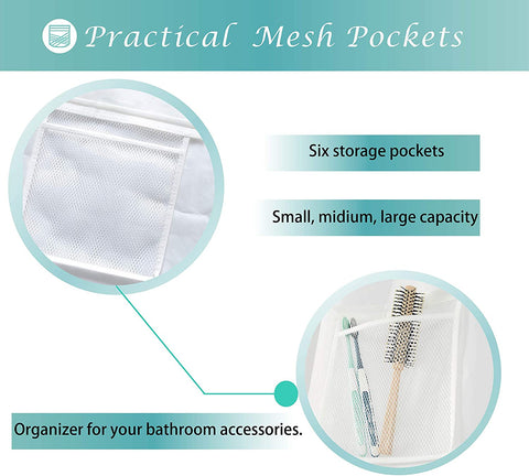 Shower Curtain or Liner with 9 Mesh Pockets