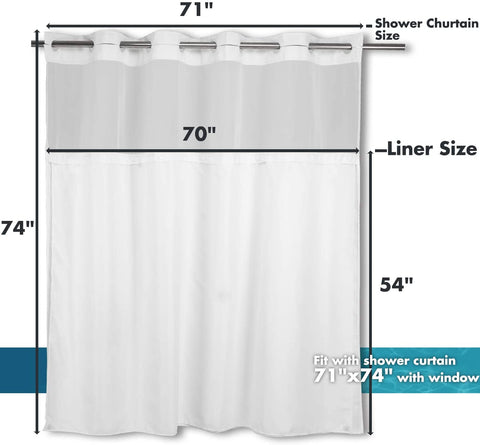 Snap in Fabric Shower Curtain Liner Replacement , with Magnets-Detachable Liner