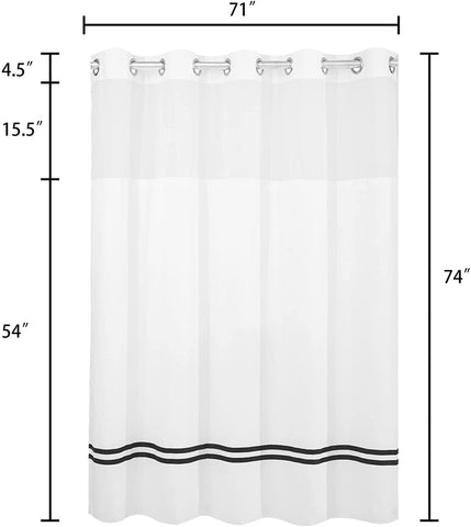 No Hooks Needed with Black Stripe Shower Curtain & Liner