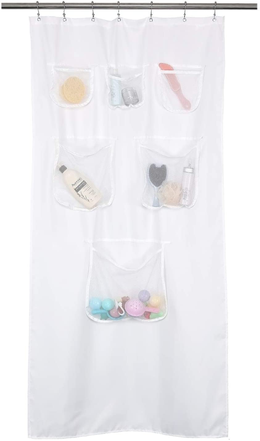 Shower Curtain or Liner with 9 Mesh Pockets