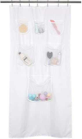 Shower Curtain or Liner with 9 Mesh Pockets